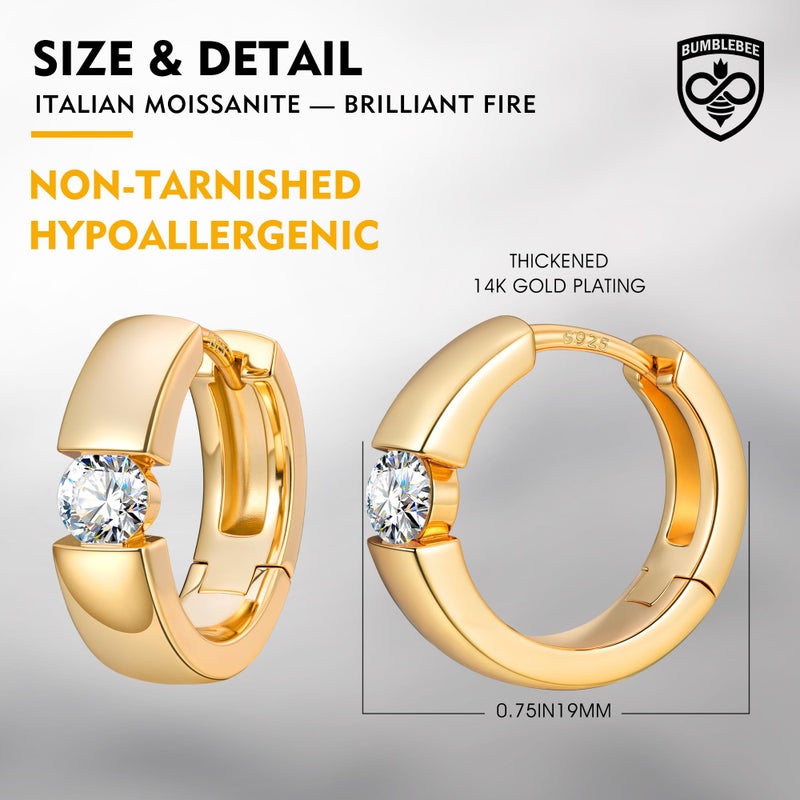 BUMBLEBEE Handmade Moissanite Hoop Earrings for Women,14K Gold Plated Earrings with 0.4CT VVS1,Tarnish-Resistant,Hypoallergenic,Chunky,Jewelry Gift for Valentine's Wedding Anniversary,Birthday - Image 5