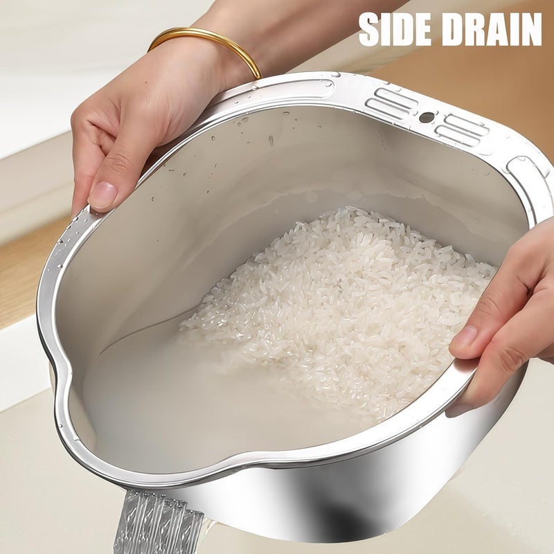 DOPMEP Rice Washer Strainer Bowl Stainless Steel Colander Quinoa Washing Bowl Versatile Square Side Drainers for Cleaning Rinsing Fruits, Vegetables, and Beans - Multifunctional Drain Basket - Image 3