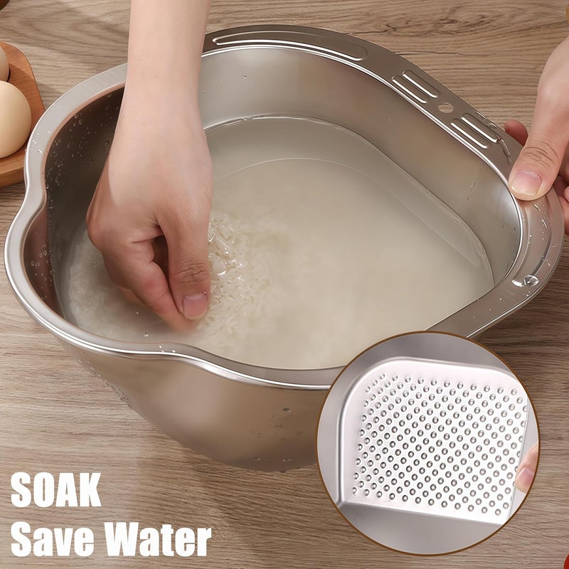 DOPMEP Rice Washer Strainer Bowl Stainless Steel Colander Quinoa Washing Bowl Versatile Square Side Drainers for Cleaning Rinsing Fruits, Vegetables, and Beans - Multifunctional Drain Basket - Image 2