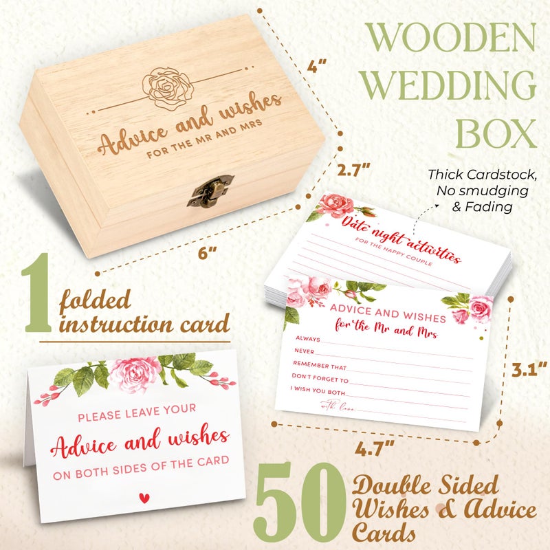 STOFINITY Advice and Wishes for The Mr and Mrs - Wedding Advice Cards for Bridal Shower Decorations, Bridal Shower Advice Cards for Bride and Groom, Floral Games Box - Image 2