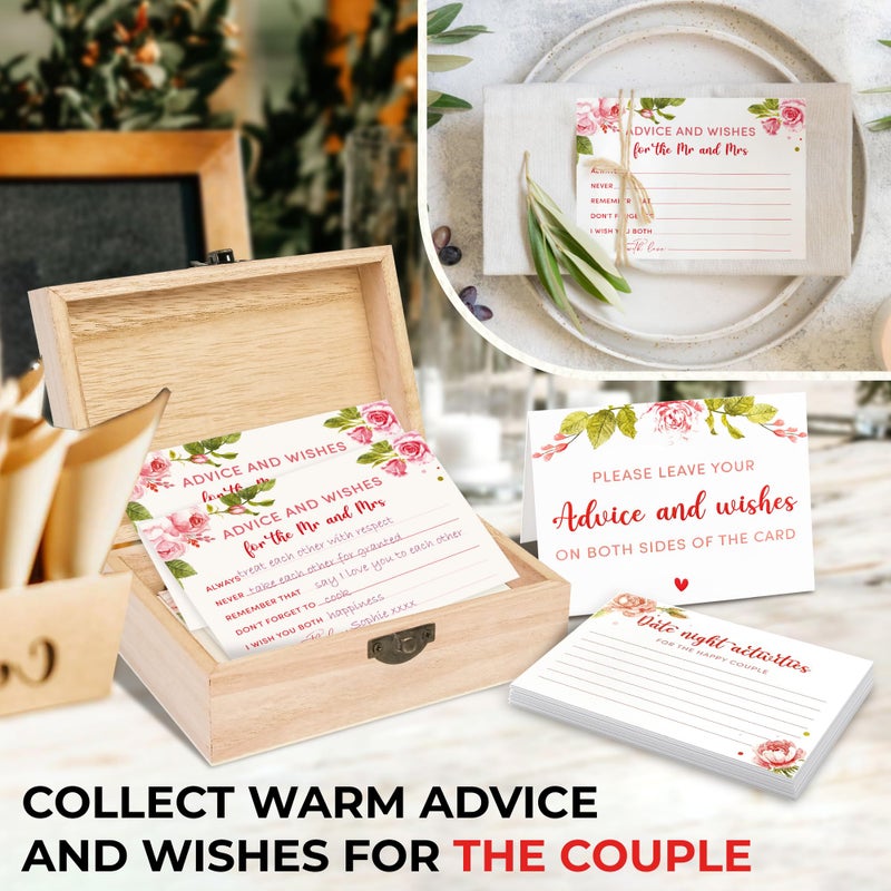 STOFINITY Advice and Wishes for The Mr and Mrs - Wedding Advice Cards for Bridal Shower Decorations, Bridal Shower Advice Cards for Bride and Groom, Floral Games Box - Image 3