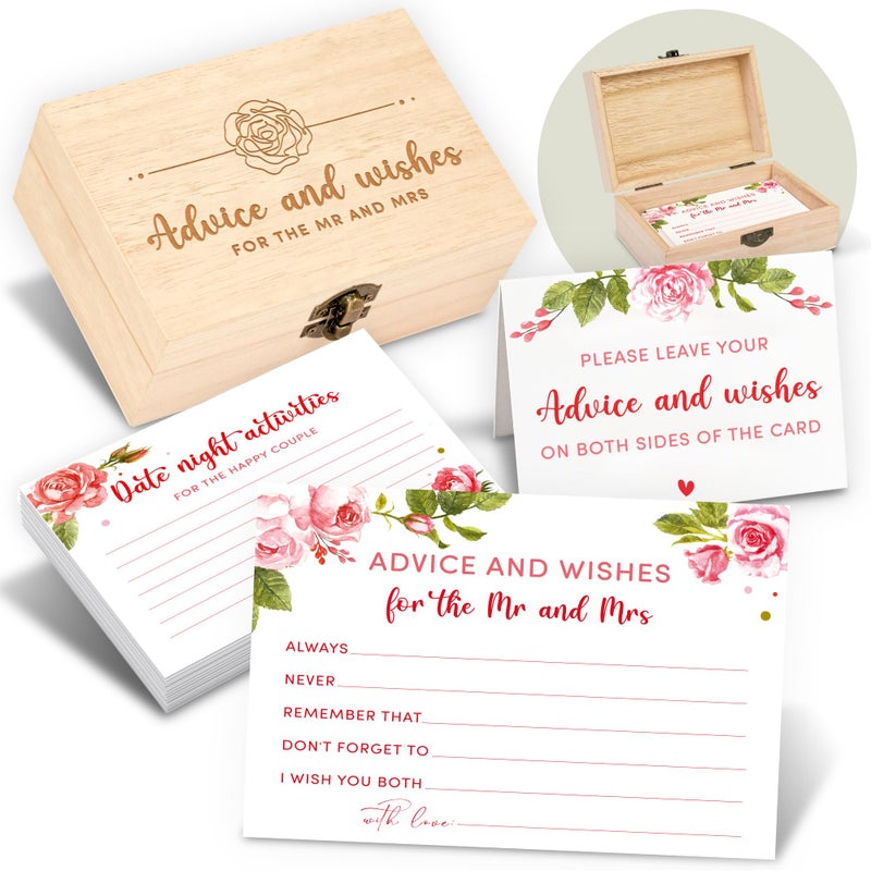 STOFINITY Advice and Wishes for The Mr and Mrs - Wedding Advice Cards for Bridal Shower Decorations, Bridal Shower Advice Cards for Bride and Groom, Floral Games Box - Image 1