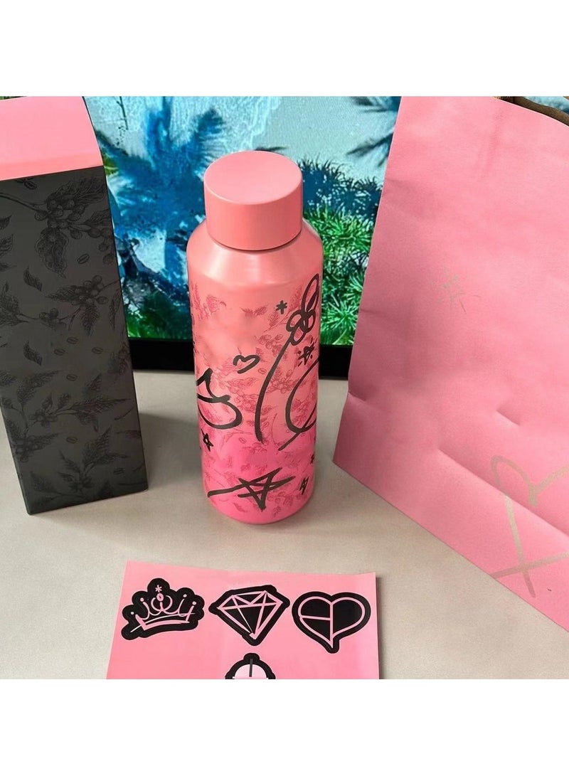 general Starbucks BlackPink Graffiti thermos Cup, 304 stainless steel car portable straight body water cup, reusable portable thermos bottle, insulated sports water bottle, leak-proof water bottle  - Image 1