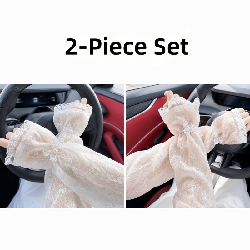 Plus Size Lace Trim Sun Protection Ice Sleeve Outdoor Cycling Shade Long All-Match Arm Guard Gloves Sleeves High  Aesthetic