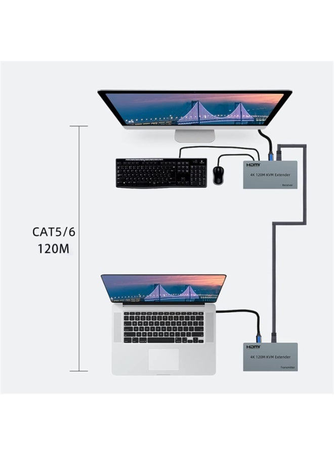 موسع 4K HDMI KVM حتى 120 متر عبر إيثرنت RJ45 كابل Cat5e/Cat6، محول TX/RX مع دعم توصيل لوحة المفاتيح والماوس وميزة شاشة اللمس، لنقل فائق الدقة لأجهزة الكمبيوتر والشاشات والتلفزيون - Image 4