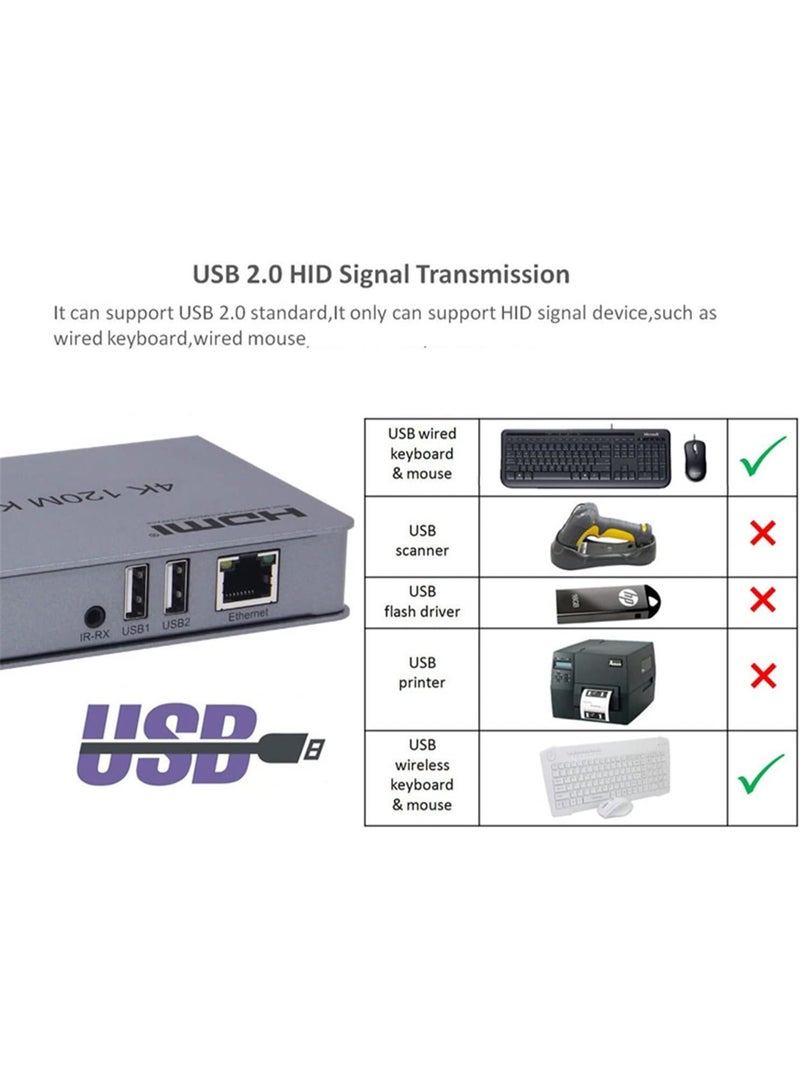 موسع 4K HDMI KVM حتى 120 متر عبر إيثرنت RJ45 كابل Cat5e/Cat6، محول TX/RX مع دعم توصيل لوحة المفاتيح والماوس وميزة شاشة اللمس، لنقل فائق الدقة لأجهزة الكمبيوتر والشاشات والتلفزيون - Image 3