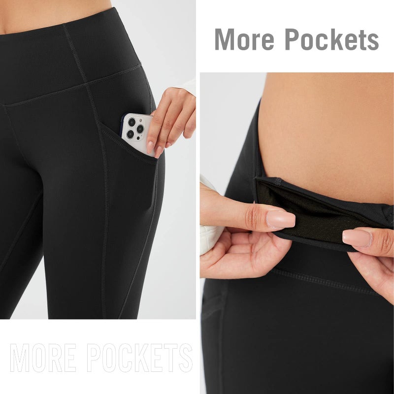 baleaf Women's Fleece Lined Leggings Thermal Warm Winter Leggings High Waisted Thick Yoga Pants Cold Weather with Pockets Black/Black S - Image 4