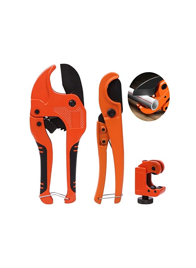 vesus 3Pcs Ratchet PVC Pipe Cutter Tool and PEX Straight Cut Pipe Cutter with Mini Tube Cutter, Ratchet-type Pipe Cutter One-hand Fast Pipe Cutting Tool PEX Tube Cutters for Pipe Cutting - Image 2