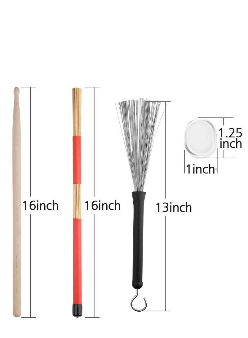 SYOSI Drum Sticks Set, 5A Maple Wood Drumsticks Set - Includes Drum Rods Brushes, Retractable Drum Wire Brushes, 12PCS Drum Dampeners, and Portable Bag - Perfect for Kids and Adults  - Image 5