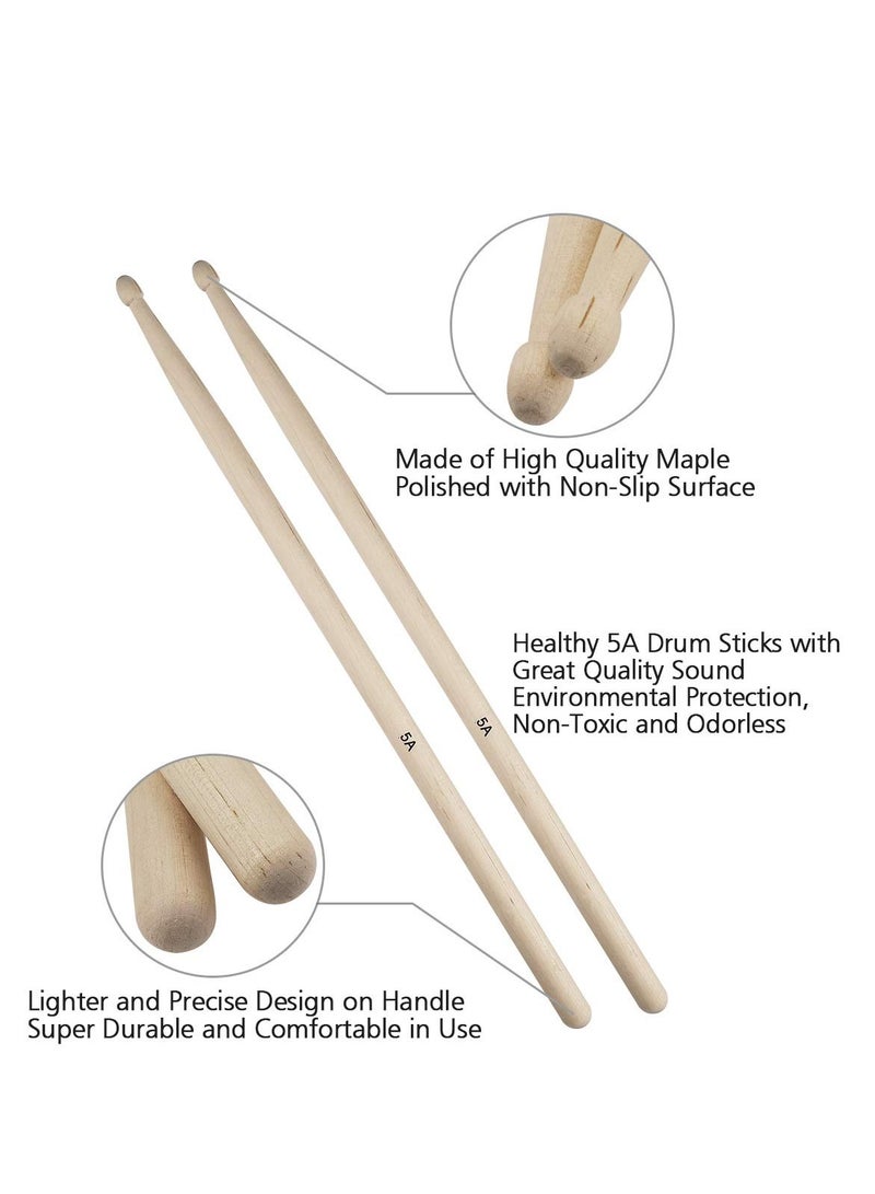 SYOSI Drum Sticks Set, 5A Maple Wood Drumsticks Set - Includes Drum Rods Brushes, Retractable Drum Wire Brushes, 12PCS Drum Dampeners, and Portable Bag - Perfect for Kids and Adults  - Image 2