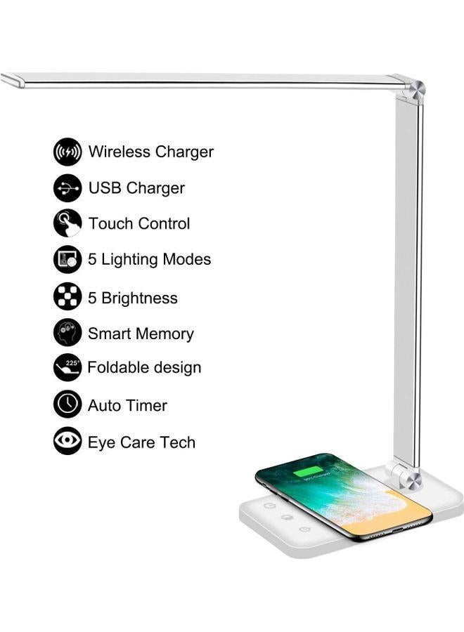 مصباح مكتب LED مع شاحن لاسلكي ومنفذ شحن USB أبيض/أبيض دافئ/أصفر 39 سم - Image 3