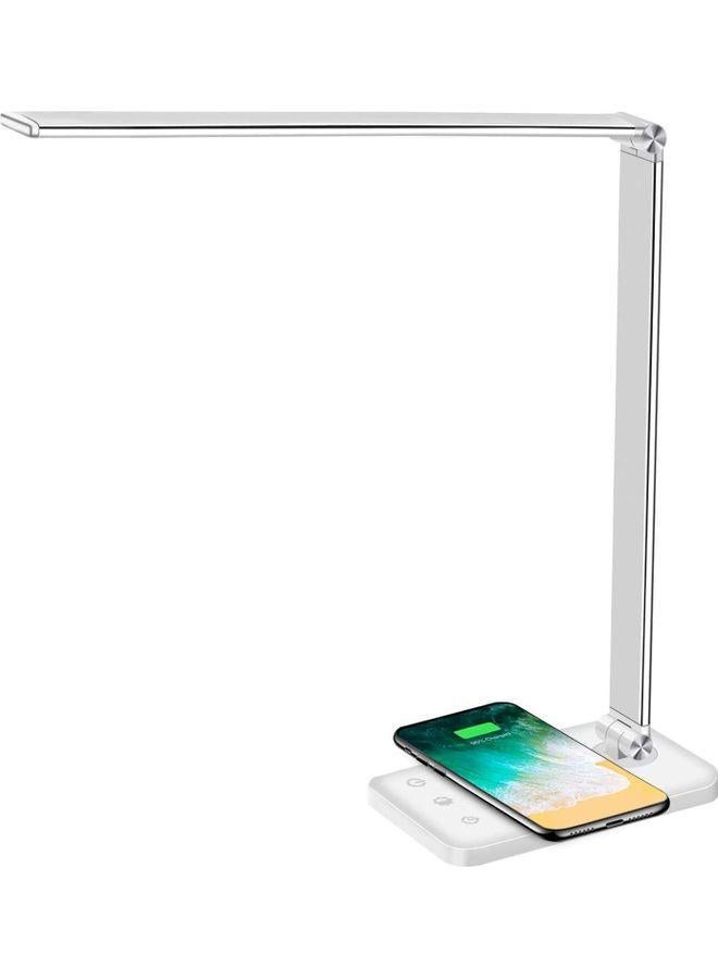 مصباح مكتب LED مع شاحن لاسلكي ومنفذ شحن USB أبيض/أبيض دافئ/أصفر 39 سم - Image 1