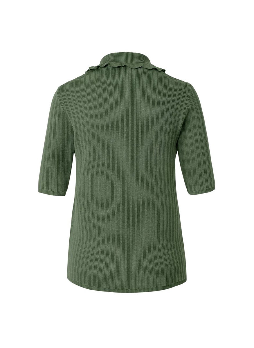 Tchibo Women Spread Collar Elbow Sleeves Knitted Polo Shirt, Olive  - Image 3