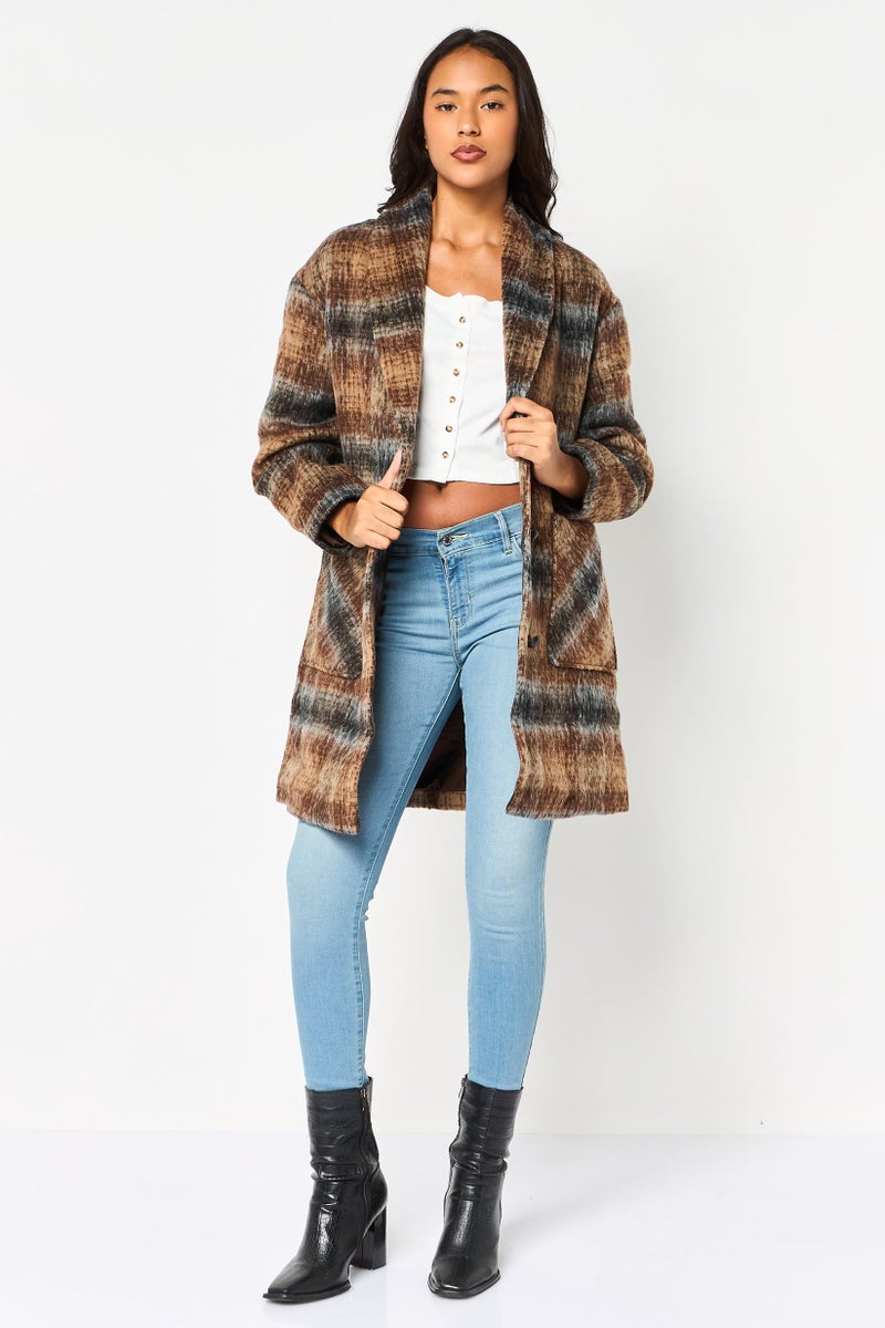 BCBGeneration Women Long Sleeve Plaid Trench Coat Jacket, Multicolor - Image 2