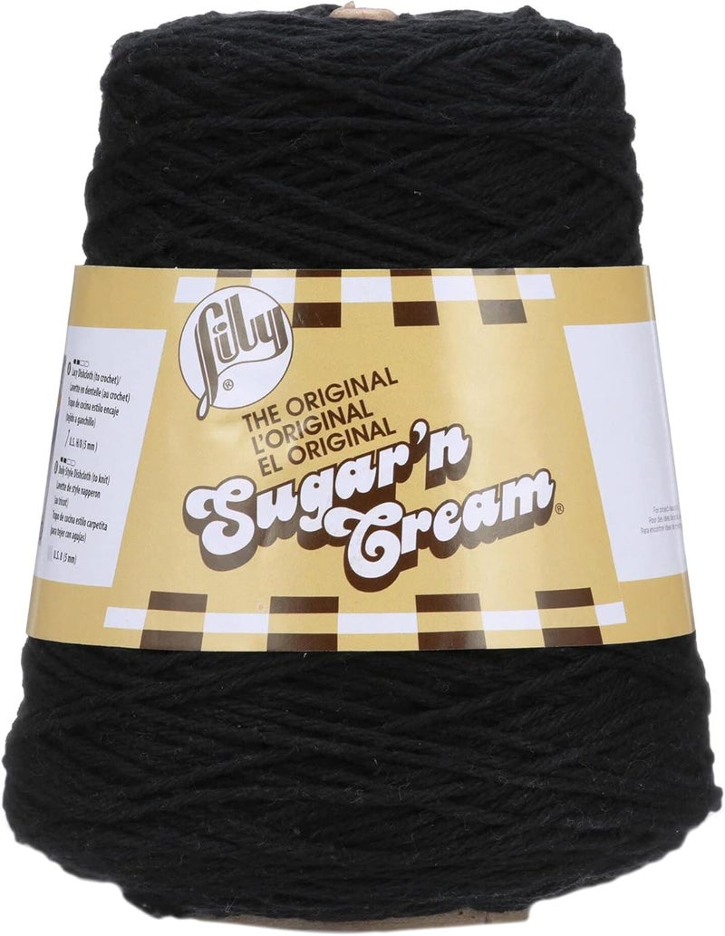 Lily Sugar'n Cream Cotton Cone Yarn, 14 oz, Black - Versatile and Absorbent Yarn for Crafting - Image 1