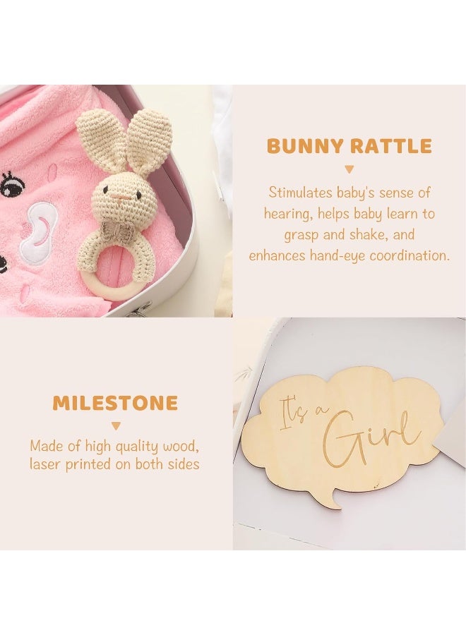 bopoobo bopoobo Baby Shower Gifts for Girls, New Born Baby Gifts for Girls, Unique Baby Gifts Basket Essential Stuff, Gender Reveal Gifts, Onesie, Blanket, Rattle, Lovey, Socks, Gift Card, Decision Coin, Milestone - Image 5