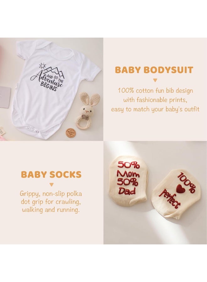 bopoobo bopoobo Baby Shower Gifts for Girls, New Born Baby Gifts for Girls, Unique Baby Gifts Basket Essential Stuff, Gender Reveal Gifts, Onesie, Blanket, Rattle, Lovey, Socks, Gift Card, Decision Coin, Milestone - Image 4