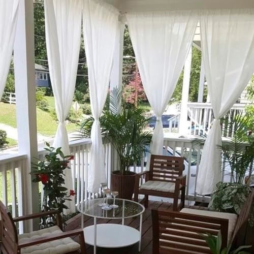 youleyar White Sheer Outdoor Curtains for Patio Waterproof 2 Panels Linen Look Rod Pocket Indoor Voile Curtain for Living Room, Bedroom, Porch, Pergola, Cabana, Gazebo(52x96 Inch, White) - Image 4