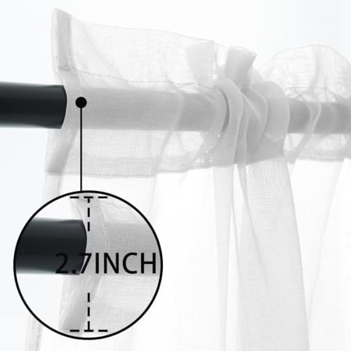 youleyar White Sheer Outdoor Curtains for Patio Waterproof 2 Panels Linen Look Rod Pocket Indoor Voile Curtain for Living Room, Bedroom, Porch, Pergola, Cabana, Gazebo(52x96 Inch, White) - Image 5
