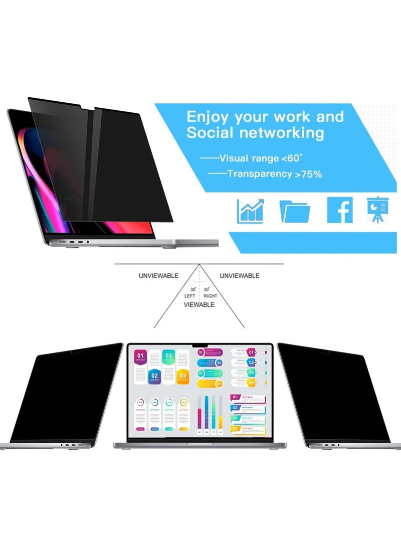 Magnetic Privacy Screen Protector Compatible With MacBook Pro 14 Inch (2021-2026, M1, M2, M3, M4, M5), Removable Anti Spy Blue Light Glare Shield, Laptop Privacy Filter for Mac Pro 14.2in - Image 4