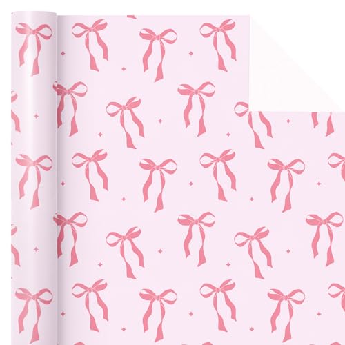 WRAPAHOLIC Pink Bow Wrapping Paper Roll Mini Roll 17 Inch x 165 Feet Pink Ribbon Bow Design Perfect for Valentines Day Girls Birthday Bachelorette Party Baby Shower - Image 5