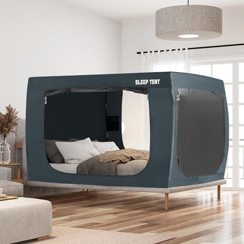 YAVIL Bed Tent Full Bed Canopy Dream Tents for Indoor Portable Blackout Tents Privacy Space Warm Breathable Sleeping Tents for Kids and Adult(Navy Blue,Mattress Not Included) Reducing Light - Image 1