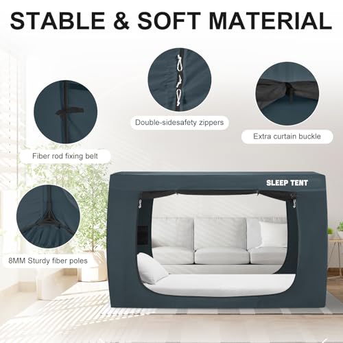YAVIL Bed Tent Full Bed Canopy Dream Tents for Indoor Portable Blackout Tents Privacy Space Warm Breathable Sleeping Tents for Kids and Adult(Navy Blue,Mattress Not Included) Reducing Light - Image 5