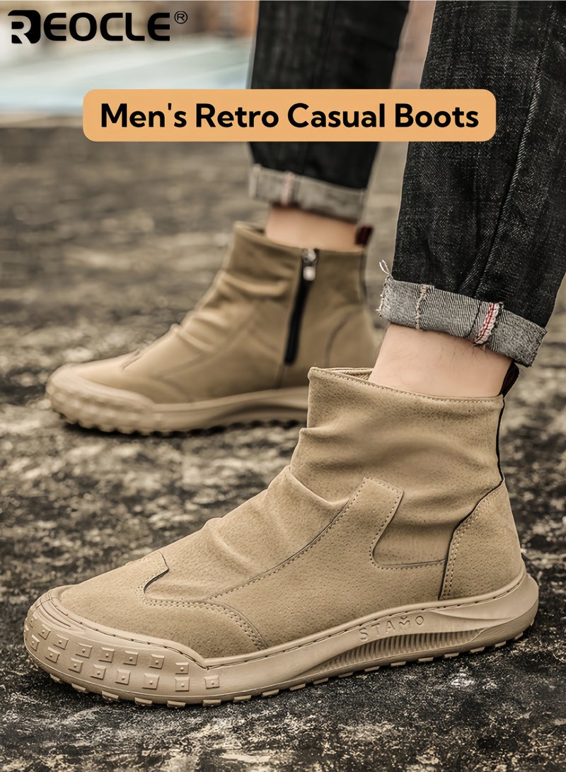 ريوكل أحذية عمل رجالية عالية مع تصميم مقاوم للماء وتشطيب من جلد سويدي عتيق، أحذية صناعية بميزة مقاومة للأوساخ للارتداء في فصل الخريف والشتاء - Image 1