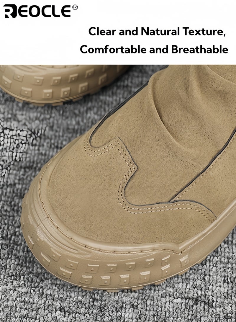 ريوكل أحذية عمل رجالية عالية مع تصميم مقاوم للماء وتشطيب من جلد سويدي عتيق، أحذية صناعية بميزة مقاومة للأوساخ للارتداء في فصل الخريف والشتاء - Image 2