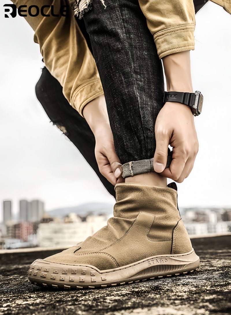 ريوكل أحذية عمل رجالية عالية مع تصميم مقاوم للماء وتشطيب من جلد سويدي عتيق، أحذية صناعية بميزة مقاومة للأوساخ للارتداء في فصل الخريف والشتاء - Image 5