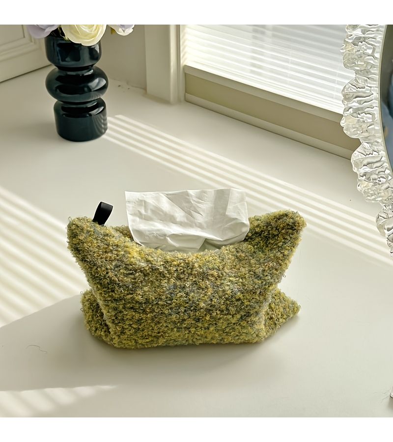 Yellow Knit Tissue Box Holder for Living Room Car Storage - Image 1