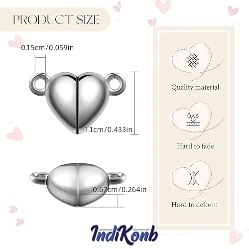 INDIKONB Magnetic Heart Charms 16 pcs for Couple Bracelets | Love Forever Friendship Beads | Jewelry Making | Perfect for DIY Friendship Bracelets (Silver) - Image 2
