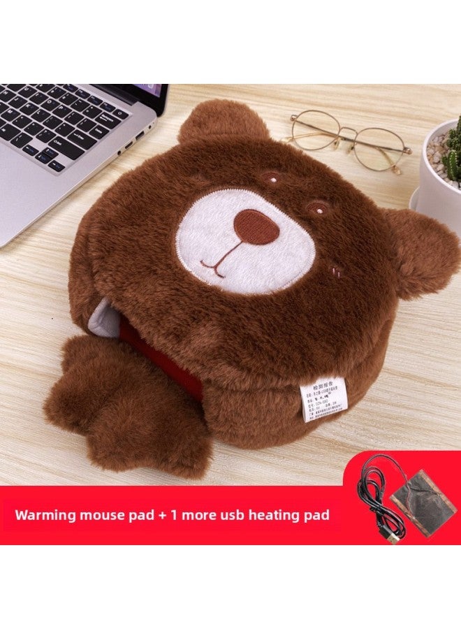 Winter Heating Hand Warmer Mouse Pad With Wrist Guard Winter Mouse Cover Warm Computer Men's Fleece-lined Thickened Gloves-Pattern:Cute Bear + Send An Extra Usb Heating Piece  - Image 1