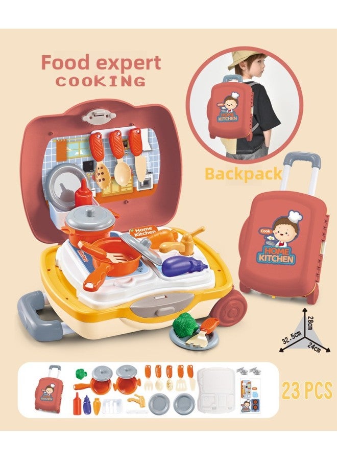 لعبة مطبخ للأطفال، لعبة تخزين، هدية، طاولة صغيرة للزينة، مطبخ صغير، لعبة فتاة - اللون: خبير طعام (حقيبة ترولي صغيرة، حقيبة ظهر) أحمر - Image 1