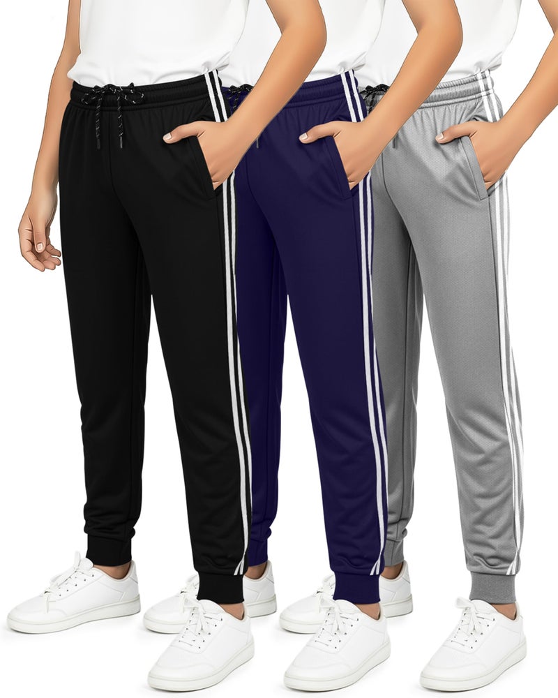 REALESSENTIALS Real Essentials 3 Pack: Boy's Mesh Jogger Sweatpants - Youth Kids Baseball Football Athletic Pants with Pockets - Set 5,M(8-10) - Image 1