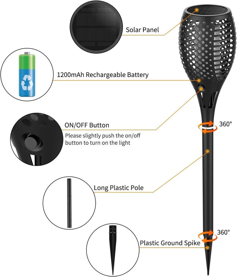 جليفار مصابيح LED تعمل بالطاقة الشمسية - إضاءة أمنية بتأثير اللهب - تشغيل/إيقاف تلقائي عند الغسق، تصميم مقاوم للعوامل الجوية، إضاءة آمنة للممرات، والممرات، والباحات الخلفية، ارتفاع 43 بوصة - عبوة من 4 قطع - Image 4