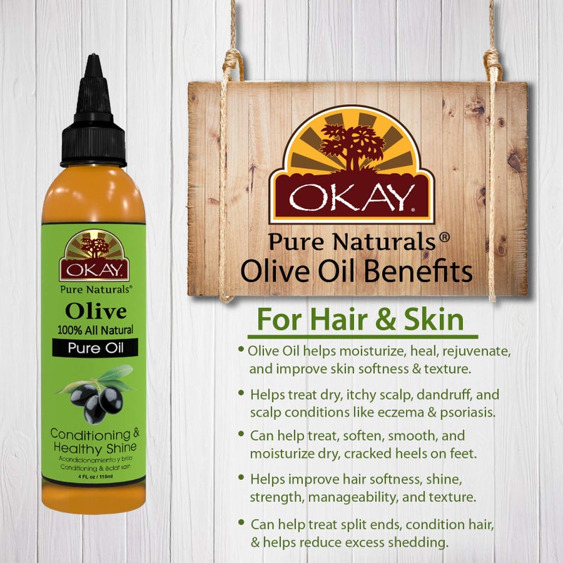 OKAY 100% PURE OLIVE OIL for SKIN and HAIR 4oz / 118ml - Image 2