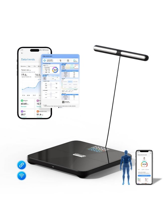 Medical Grade 8 Electrode Smart Body Composition Scale with Bluetooth & WiFi | Full Body Fat Analyzer with Handheld Bar | Muscle, Water, Visceral Fat & Health Tracking App, 180kg Capacity - Image 2