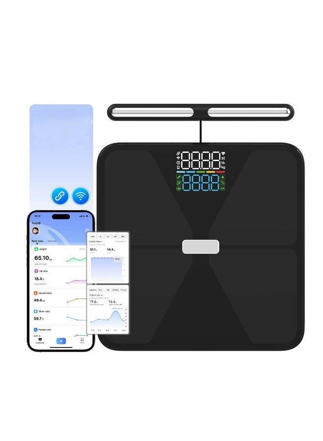 Medical Grade 8 Electrode Smart Body Composition Scale with Bluetooth & WiFi | Full Body Fat Analyzer with Handheld Bar | Muscle, Water, Visceral Fat & Health Tracking App, 180kg Capacity - Image 3