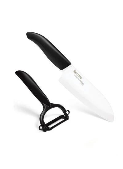 Kyocera Advanced Ceramics Kyocera Black Ceramic Kitchen Utility Knife and Peeler 2 Piece Gift Set for Chef