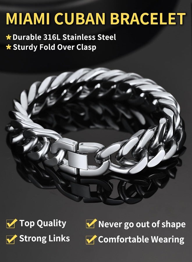 ChainsHouse Stainless Steel Cuban Chain Bracelet for Mens Women 17mm 23cm Curb Chain Bracelet - Image 3