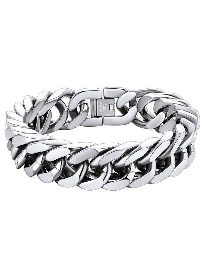 ChainsHouse Stainless Steel Cuban Chain Bracelet for Mens Women 17mm 23cm Curb Chain Bracelet - Image 1