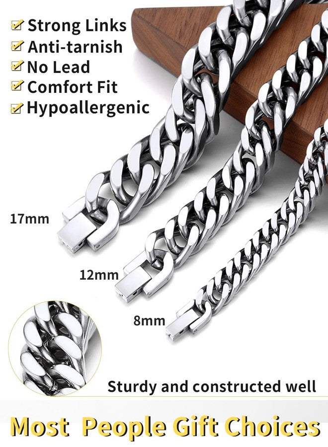 ChainsHouse Stainless Steel Cuban Chain Bracelet for Mens Women 17mm 23cm Curb Chain Bracelet - Image 4
