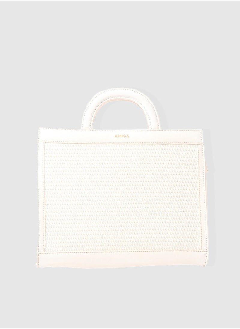 AMICA - Lena Raffia Top Handle Tote bag for Women - White - Image 1