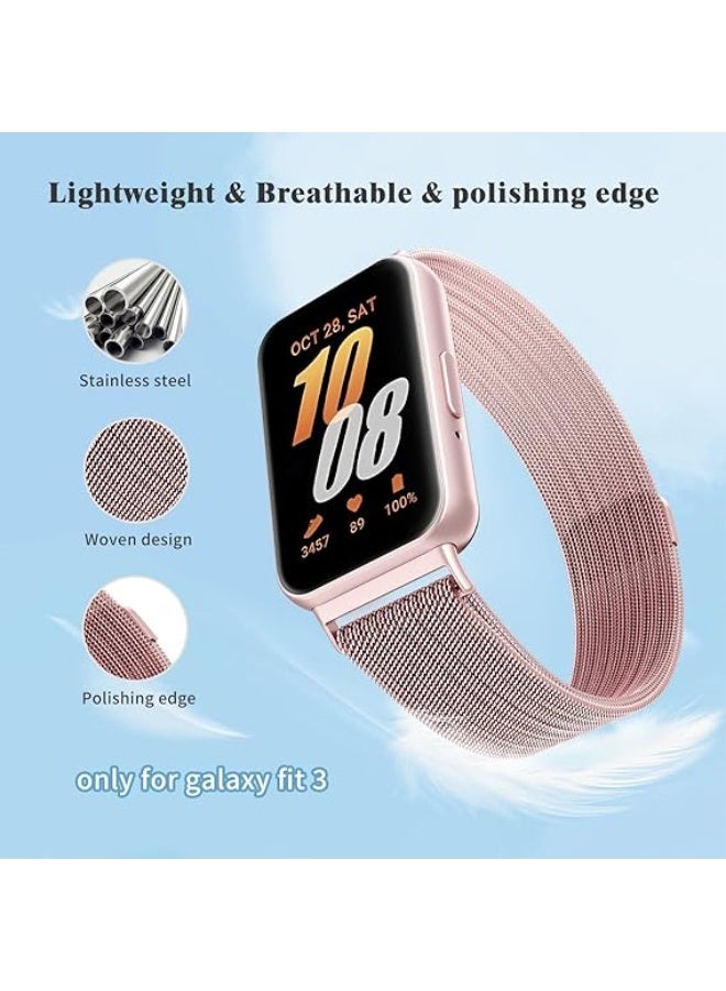 Compatible for Samsung Galaxy Fit 3 Band, Stainless Steel Mesh Loop Adjustable Magnetic Clasp Smartwatch Strap Wristband for Galaxy Fit3 for Men Women - Image 3