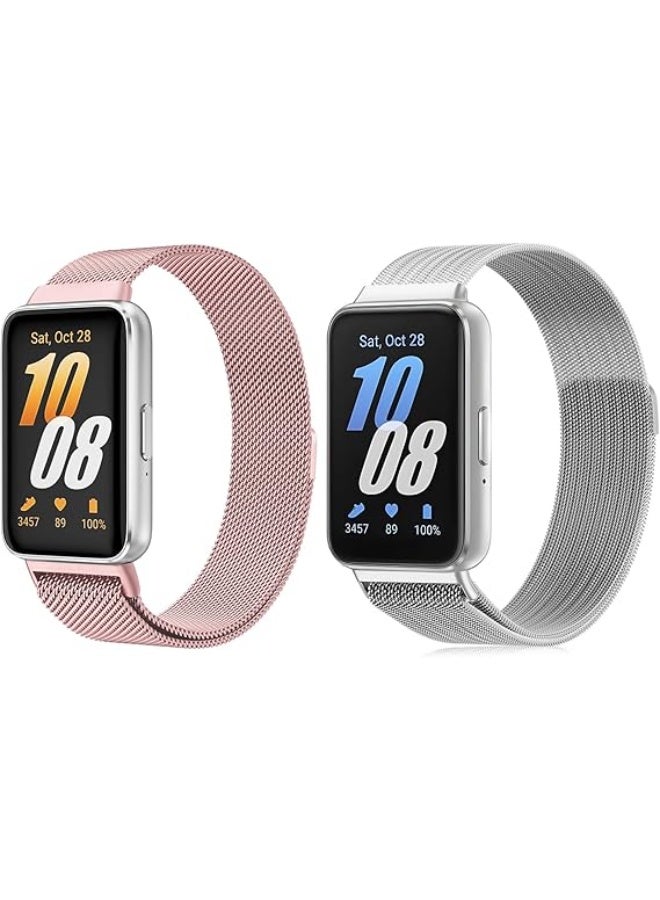 Compatible for Samsung Galaxy Fit 3 Band, Stainless Steel Mesh Loop Adjustable Magnetic Clasp Smartwatch Strap Wristband for Galaxy Fit3 for Men Women