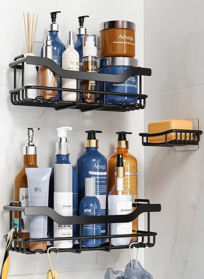OMAIRA 3-Pack Shower Caddy with Soap Holder, Adhesive Rustproof No-drill Strudy Loading Inside Shower Organizer Shelves Rack Storage Bathroom Organization for Smooth Wall Glass Tile, Black (X-Large) - Image 1