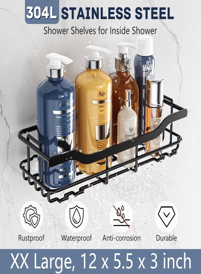 OMAIRA 3-Pack Shower Caddy with Soap Holder, Adhesive Rustproof No-drill Strudy Loading Inside Shower Organizer Shelves Rack Storage Bathroom Organization for Smooth Wall Glass Tile, Black (X-Large) - Image 4
