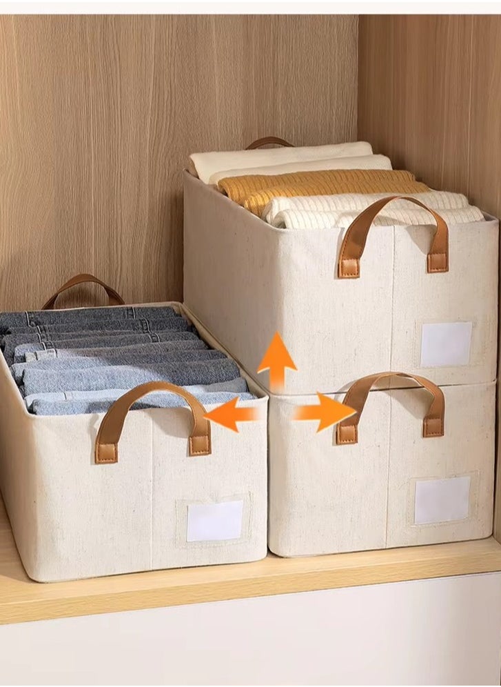 DUNISO - 3-piece wardrobe stackable storage container, foldable storage box with sturdy handle, large capacity shelf storage basket, metal frame storage box for storing clothes and toys - Image 1