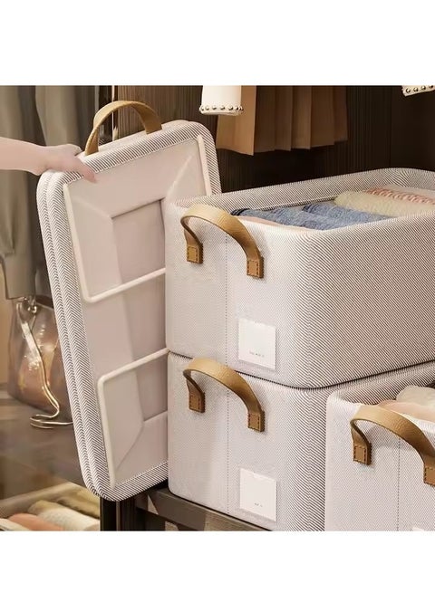 3-piece wardrobe stackable storage container, foldable storage box with sturdy handle, large capacity shelf storage basket, metal frame storage box for storing clothes and toys